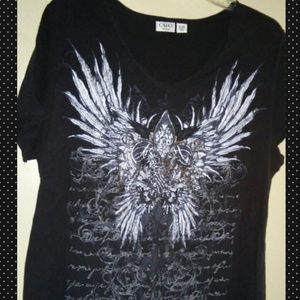 Black angel wings fleur de lis tee cato 2x