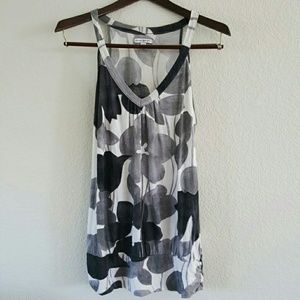 Grey and White Floral Patterned Top