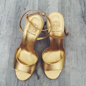 Tory Burch gold Heels w/ ankle strap