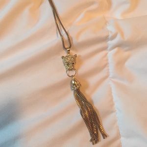 Jaguar crystal tasseled statement necklace