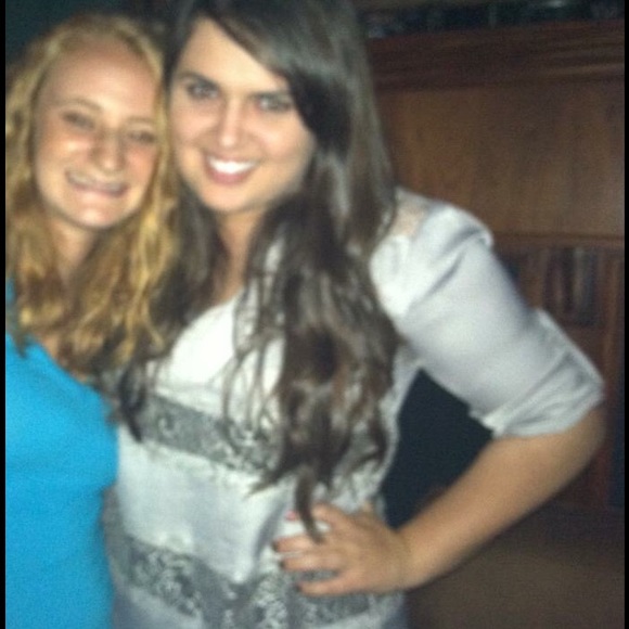 BCBG Grey Lace Striped Top - Picture 3 of 3