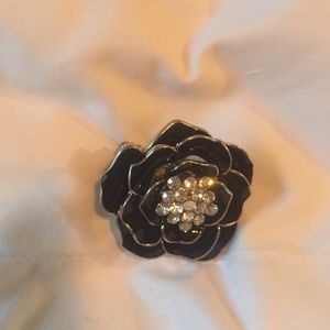 Black and crystal flower ring