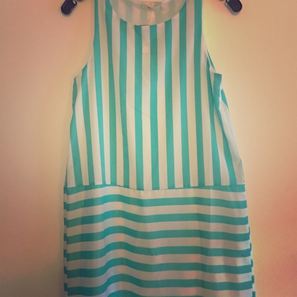 Turquoise and white striped dress