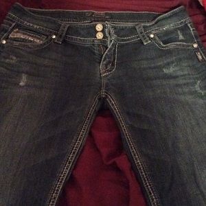 Silver jeans. Dark denim