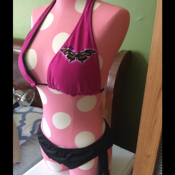 Reversible bikini top with black bottom w/tassel - Picture 3 of 4