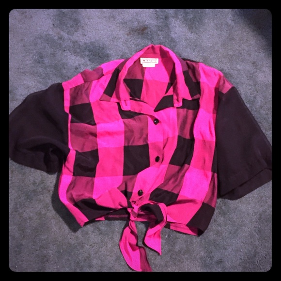 Pink and black checkered tie shirt