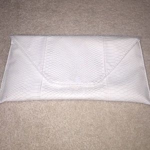 White Faux Snake Print Large Clutch