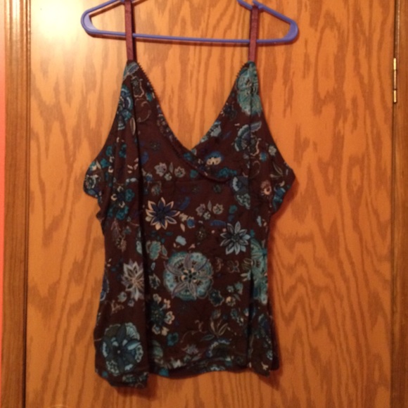 Brown tank top with Blue flowers