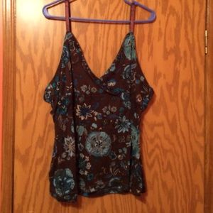 Brown tank top with Blue flowers