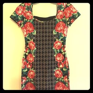 Roses and houndstooth print dress
