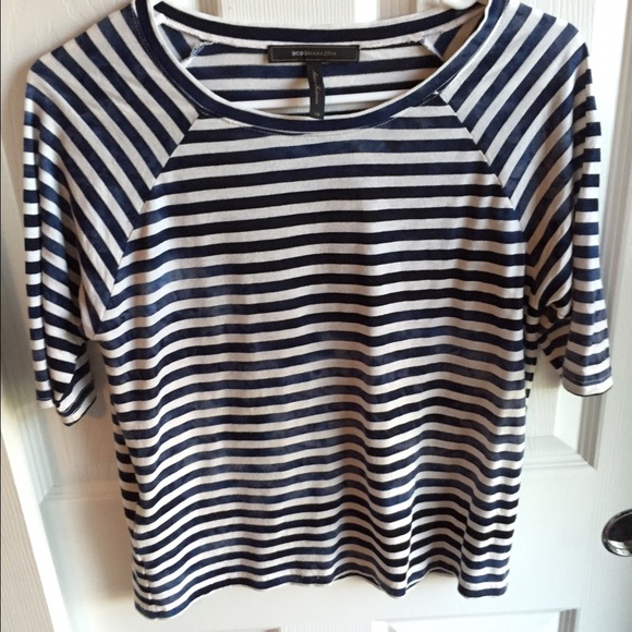 BCBGMaxAzria Tops - BCBG Maxazria blue striped shirt extra small