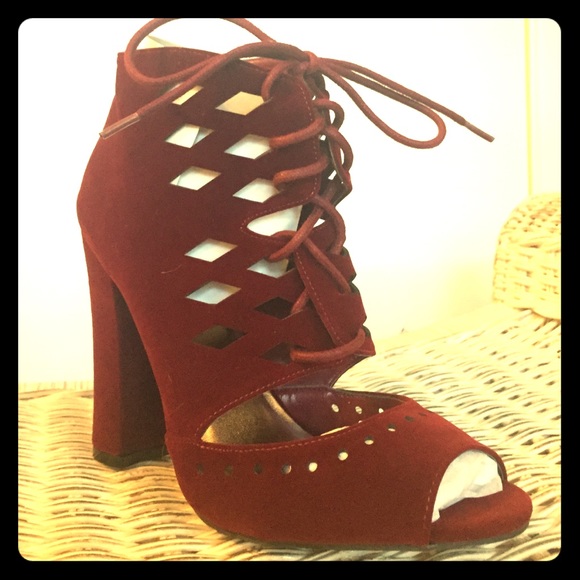 Deep red chunky heels