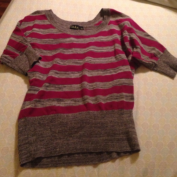 striped mid sleeve sweater by Take Out