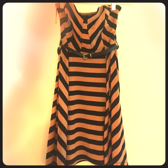 Black and camel striped dress