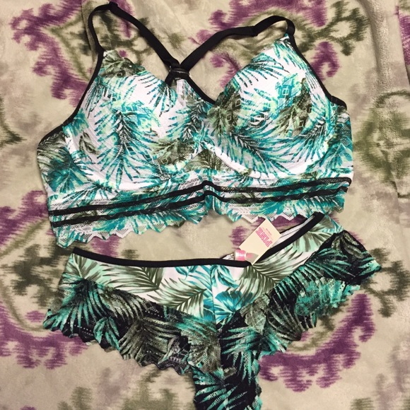 VS Pink palm tree bralette with panties