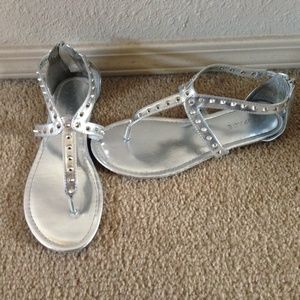 Silver strappy spike metallic gladiator sandals