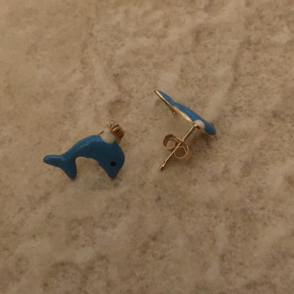 Dolphin earrings with real gold backs