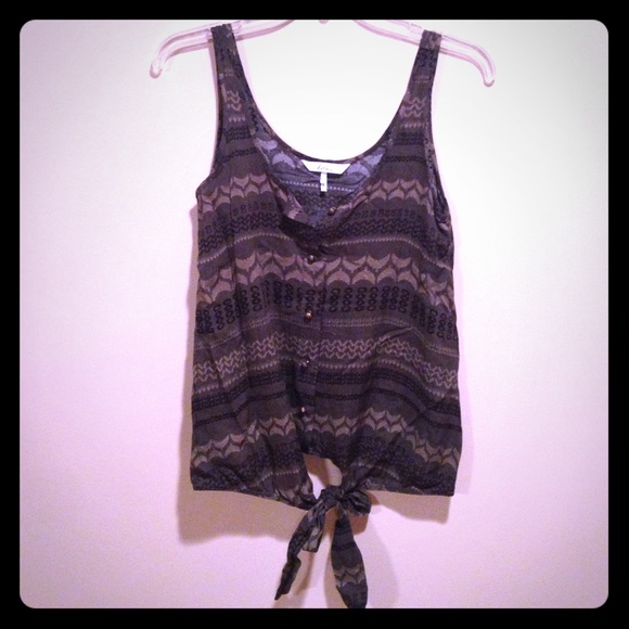Olive Patterned Button Up Tank