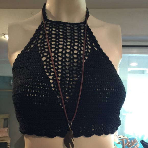 Crochet summer halter top black