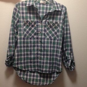 Green, Blue & White Studded Plaid shirt