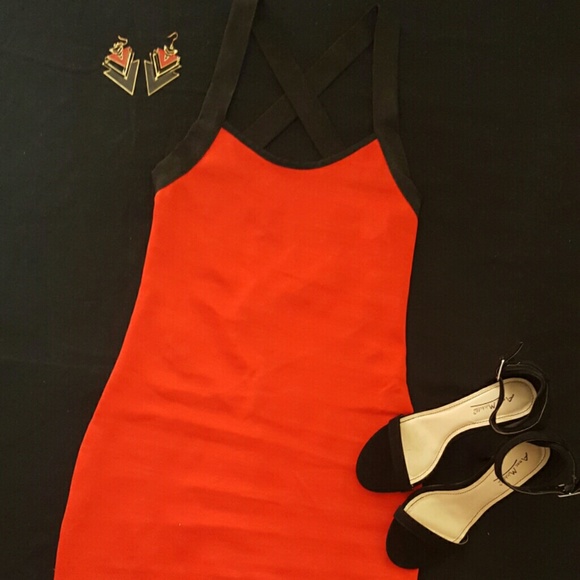 Red Orange Cross Back Knit Dress