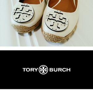 Tory Burch Ivory Leather "Reva" Espadrille