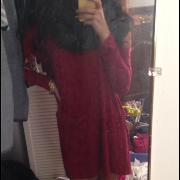 Red long sleeve t shirt dress