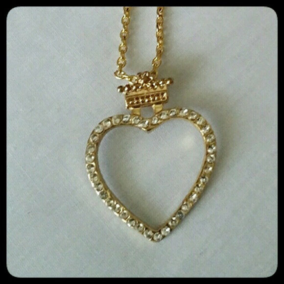 Vintage Jewelry - Rhinestone Crown Heart Necklace
