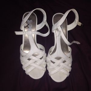 White sandal wedges cork heel