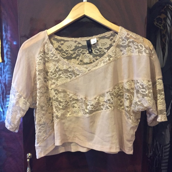 H&M Tops Beige Lace Crop Top Poshmark