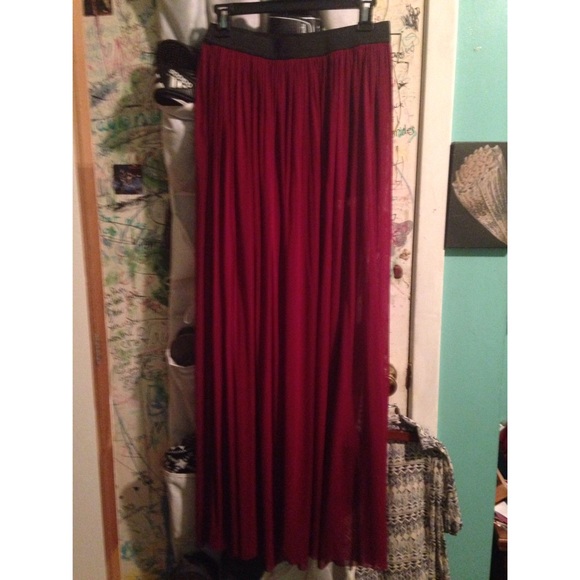 Burgundy red maxi skirt.