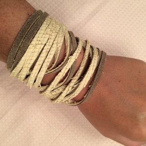 Boho faux snakeskin cuff bracelet.