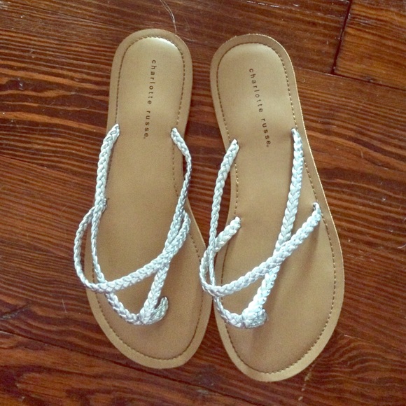 Silver braided flip flops size 7