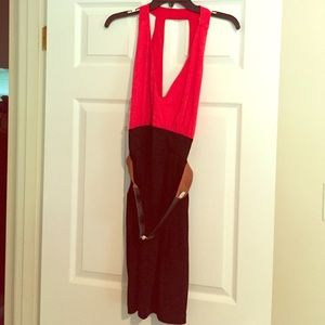 Two colored dress with belt and open back!!