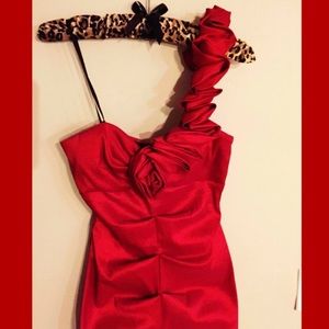 Red Rose one shoulder cocktail dress