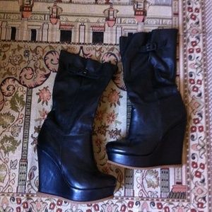 Black Leather Wedge Boots