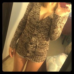 Brown and White Button-Up Sweater