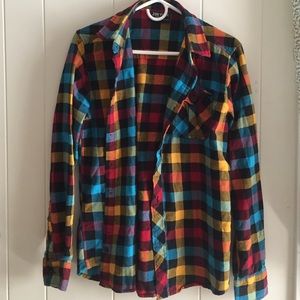 Red blue orange and black flannel