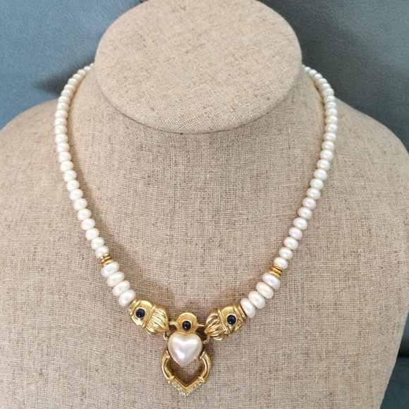 SOLD Pearl and sapphire diamond 14k necklace.