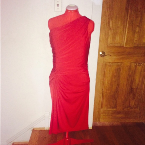 Red one shoulder dress