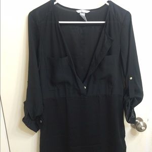 H&M Black chiffon/silk 3/4 sleeve tunic dress.