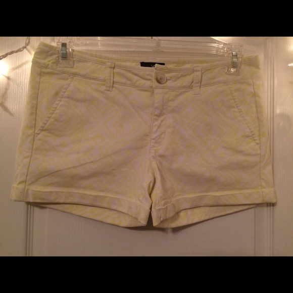 White and Yellow Aztec Twill Shorts