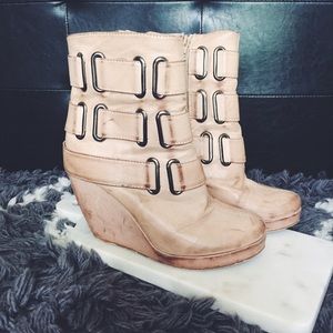Pink Wedge buckle boots- Deena & Ozzy