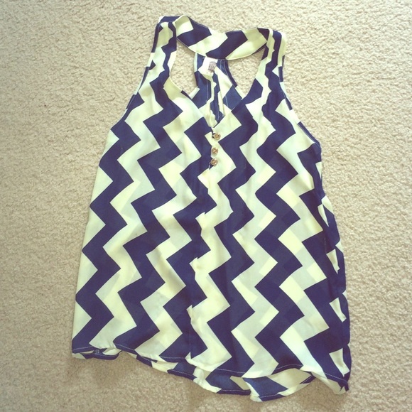 Cream and navy chevron tank top