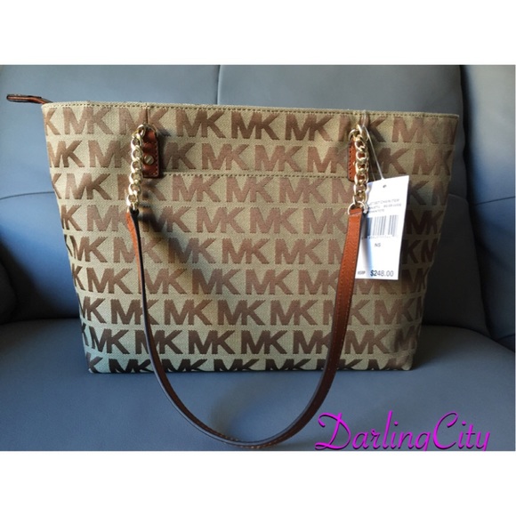 MK Brown & Beige Signature Jacquard Jet-Set Chain - Picture 4 of 4