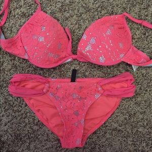 Coral sequin push-up bikini
