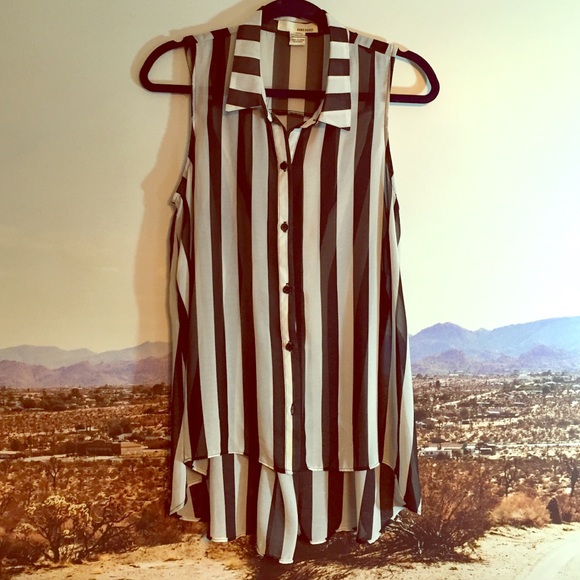 Black & white striped chiffon tank