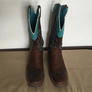 Turquoise, Cream, and Dark Brown Cowboy Boots