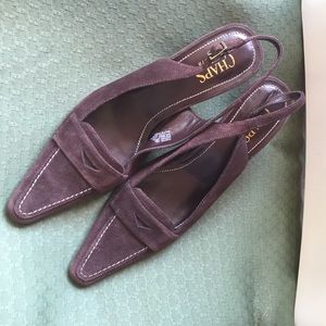 Brown suede slingback shoes