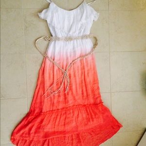 Sleevless peach gradient dress with belt